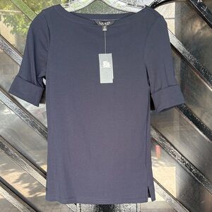 Lauren Ralph Lauren Women's Navy Boat Neck Blouse